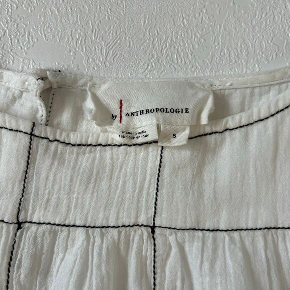 Anthropologie White Sleeveless Blouse Small Black Stitch Detail Boho Top - Picture 3 of 5